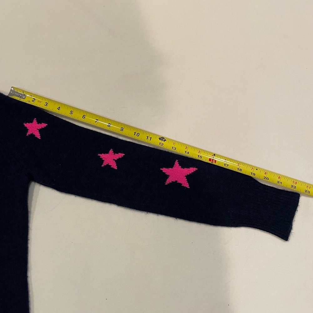 360 Cashmere Navy Sweater With Fuchsia Stars - Picture 9 of 13